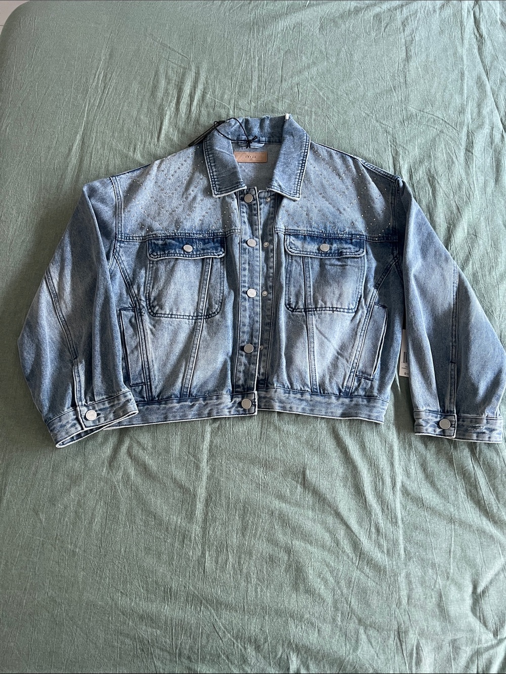 Blank NYC Oversized Light Blue Cropped Denim Jacket